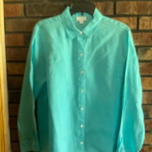 J Jill linen tailored shirt size small in aqua (seafoam)